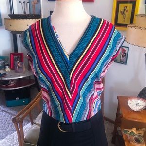 Retro Top Stripe Rainbow Bettie Page Senora Pinup